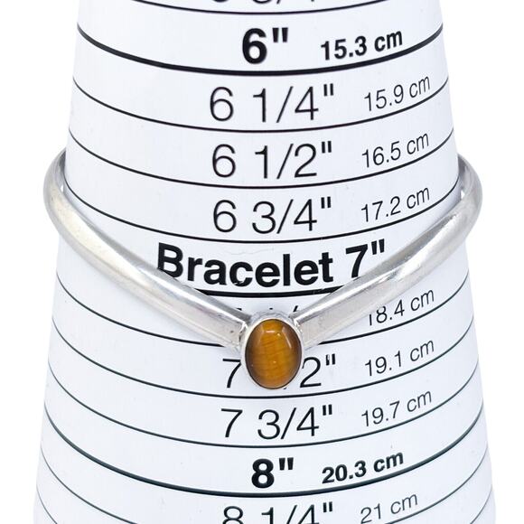 Tiger's Eye Cabochon Chevron Cuff | Vintage Sterling Silver 925 Bracelet | 7" - Picture 6 of 8